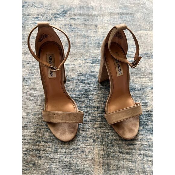 Steve Madden Beige Carrson High Heel Ankle Strap Block Heel Sandal Size 6 - Picture 3 of 8